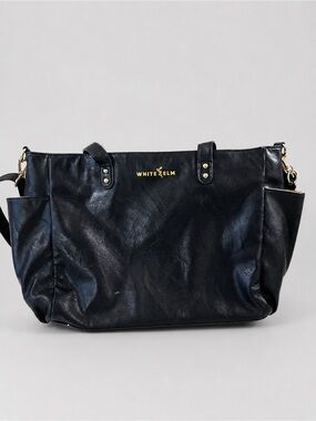 White Elm Black Faux Leather Convertible  large Tote Bag with Crossbody Strap